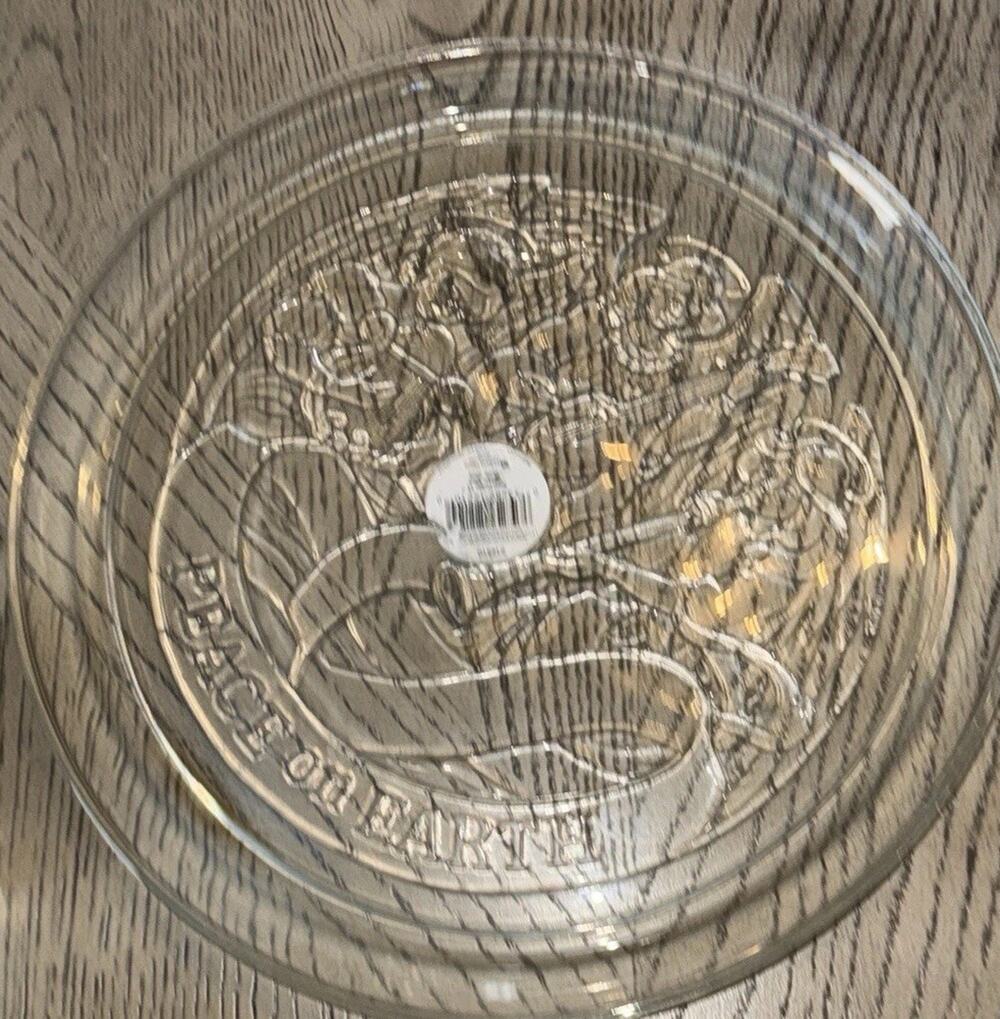 Indiana Glass 13 Inch Round Angel Christmas Serving Platter Peace On Earth